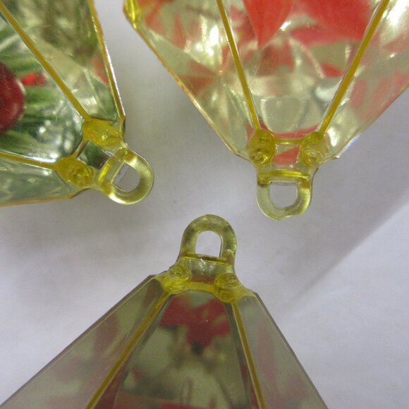 3 Jewel Brite Diorama Reflector Hexagon Gem Christmas Ornaments Poinsettia Holly - Picture 11 of 15